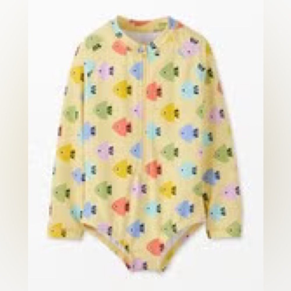 🐠 NEW Hanna Andersson One-Piece Rashguard Swimsuit  - Rainbow Fish on Limoncello